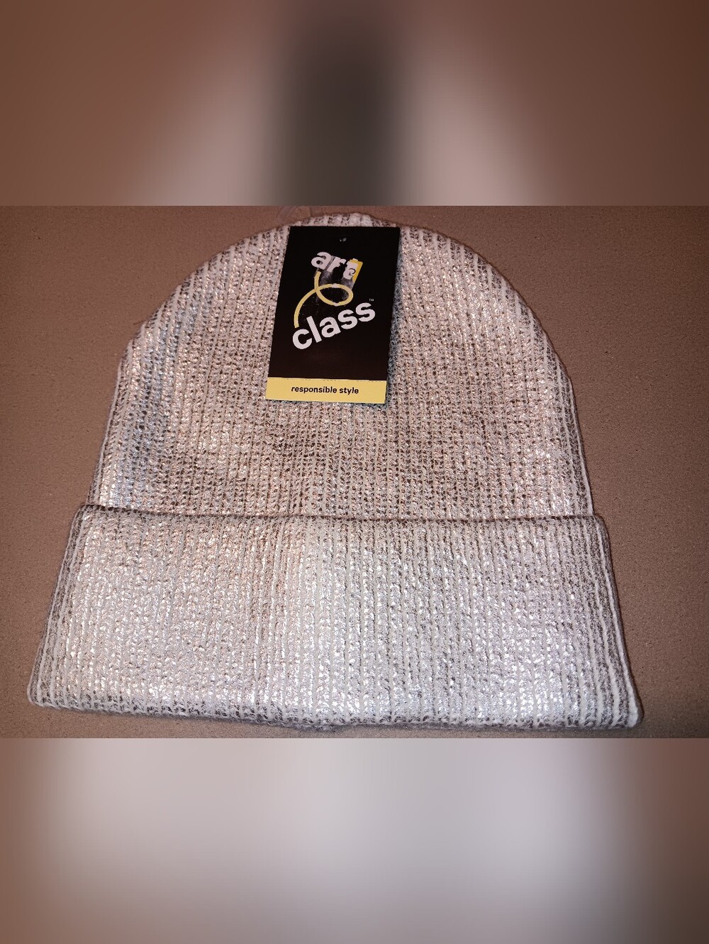 art class Metallic Silver Ribbed Cuffed Beanie